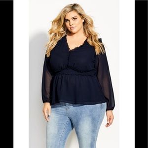 City Chic Sheer Ruffle Top